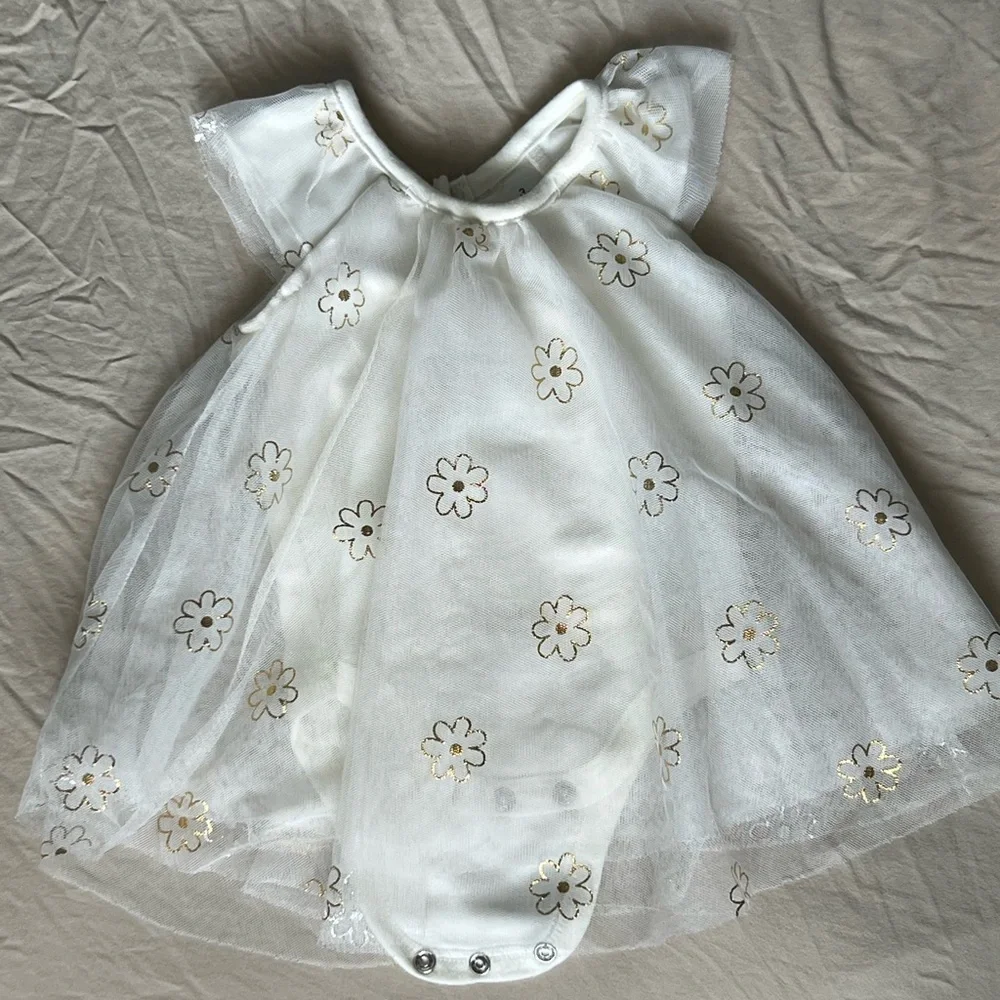 Baby Starters White and Gold Diaper Cover with Delicate Embroidery